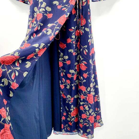 Fame AND Partners Navy Floral Multicolored Bell Sleeve Maxi Wrap Dress Women's S - Picture 9 of 11